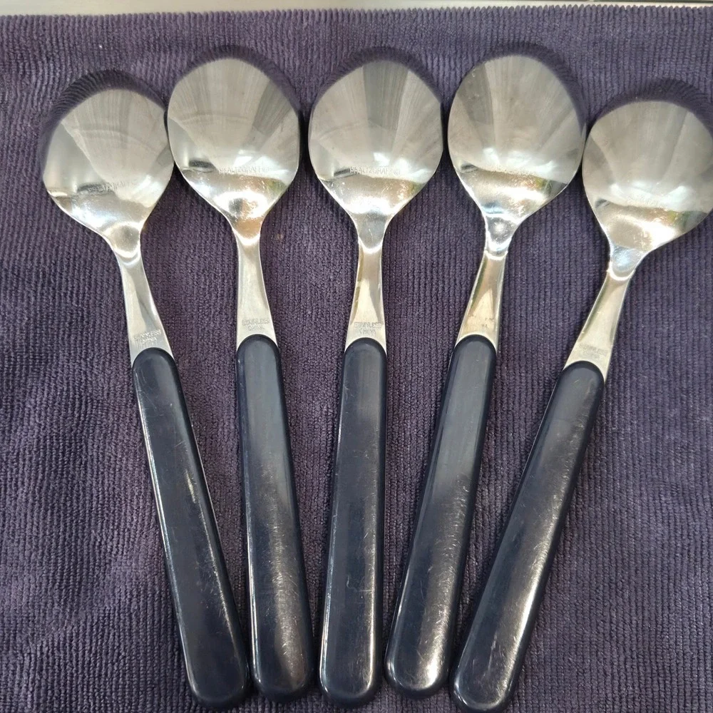 Pfaltzgraff Atalya Stainless Tablespoons Colbalt/Cream Geometric Set/5 Vintage